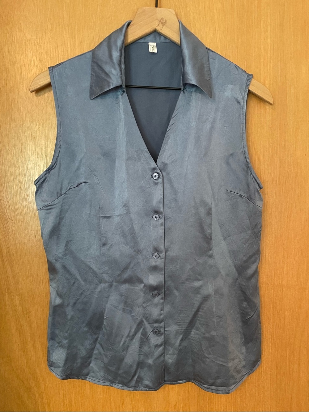 Lily Silk Luxury Collared V-Neck Sleeveless Blouse Size L